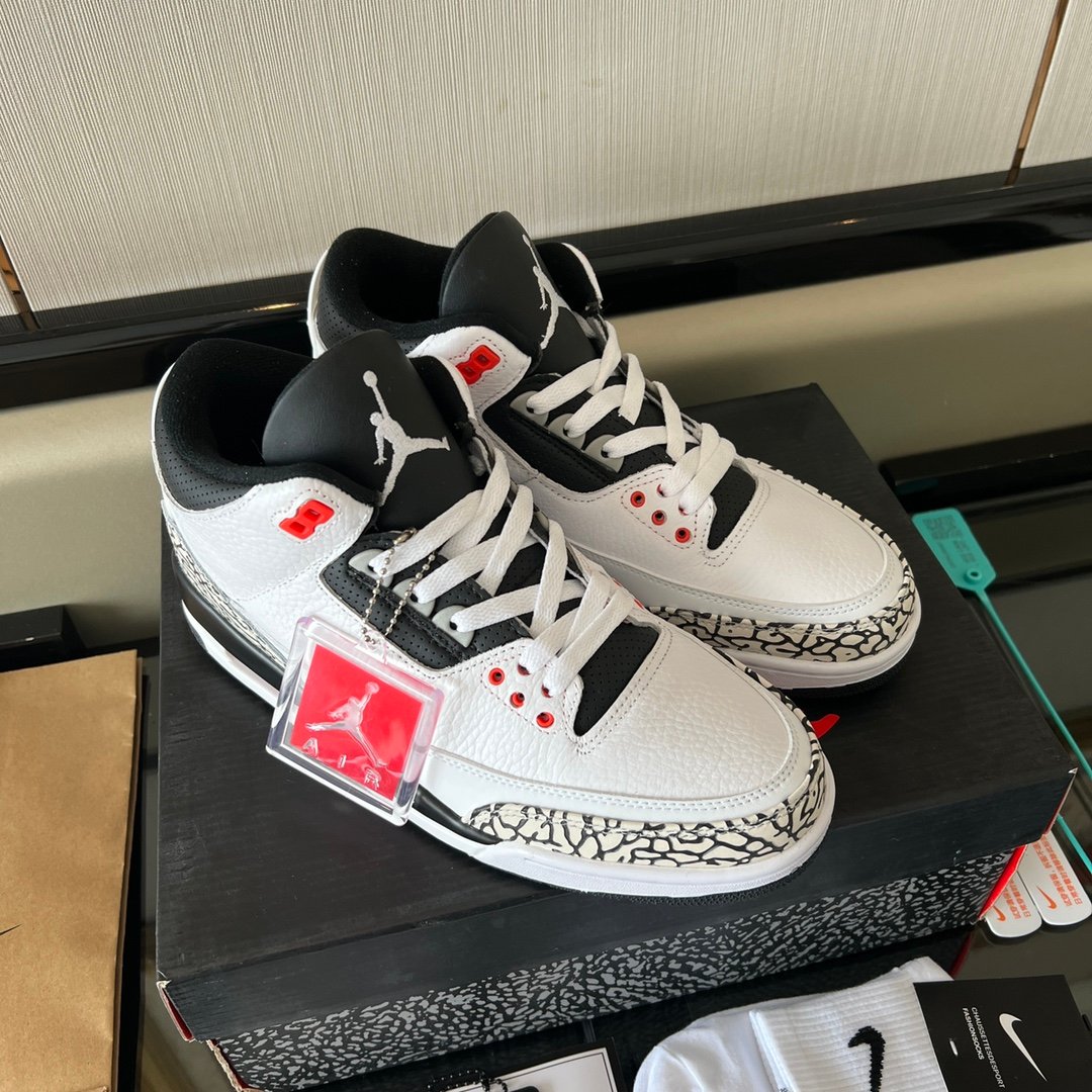 Air Jordan 3 Infrared black and white cement Retro Sneakers
