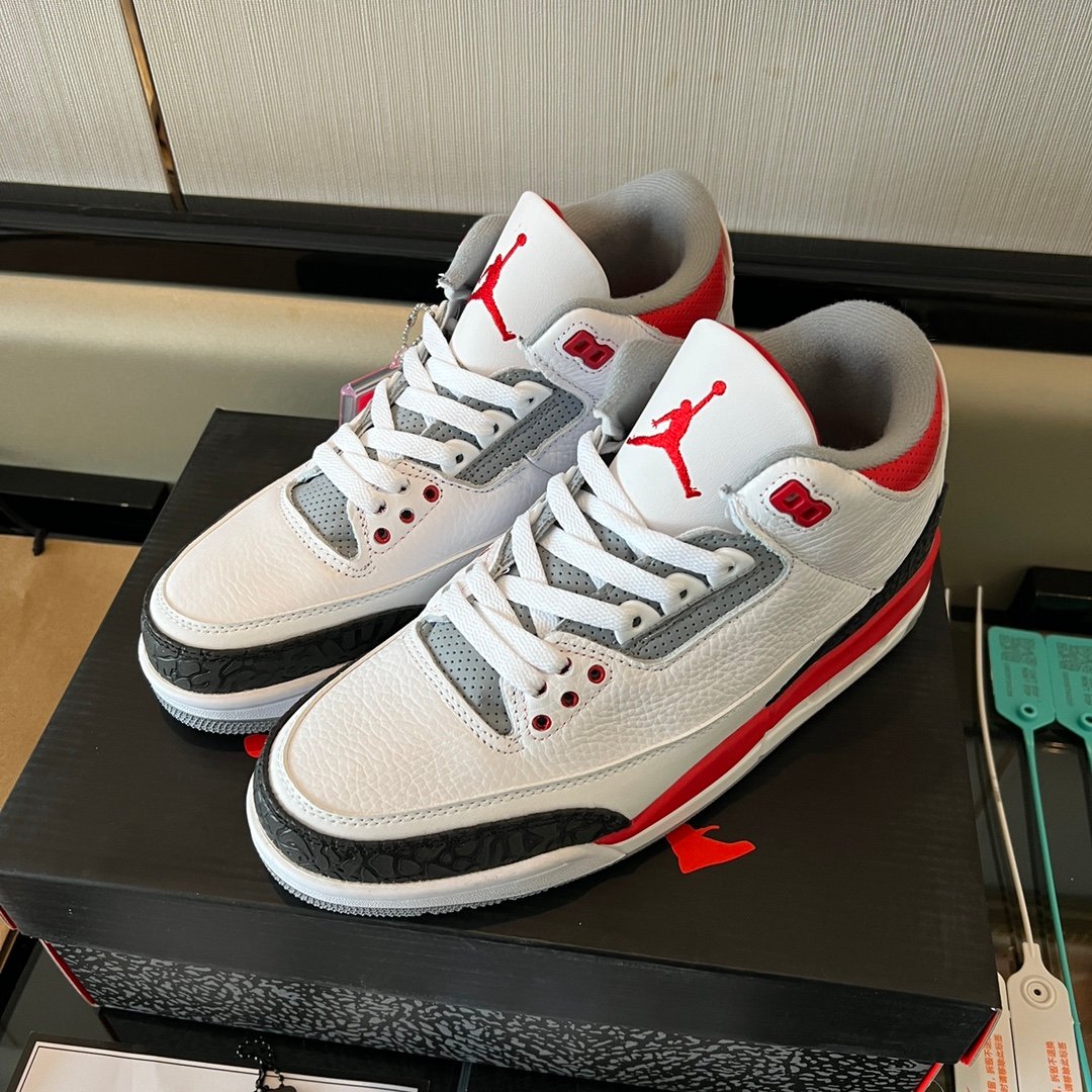 Air Jordan 3 flame red and white cement Retro Sneakers