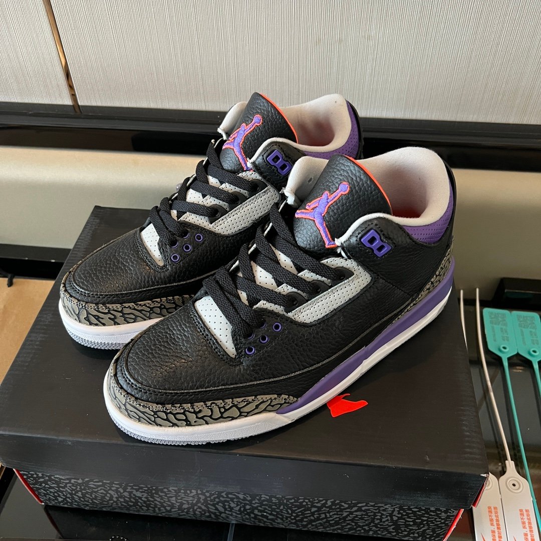 Air Jordan 3 Black purple burst crack Retro Sneakers