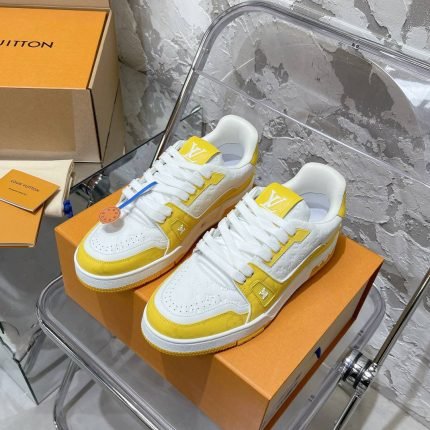 LV Trainer Sneaker - White and Yellow Monogram Embossed Leather